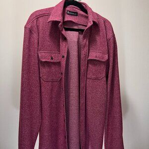 American Tall Men's Button Down Shirt Shacket Maroon Heather Knit M Tall